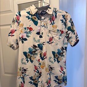 White and Blue Casual Floral Button Down Shirt
